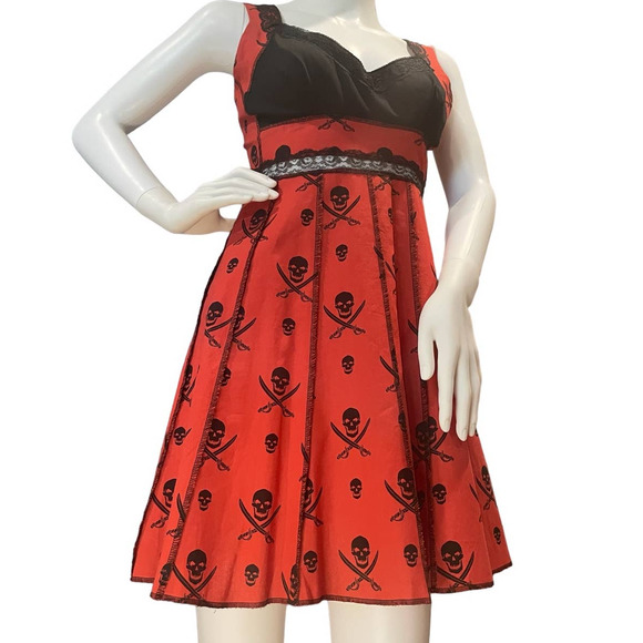 Shrine Vintage Cocktail Dress Orange Pirates Print Size M - Picture 1 of 16